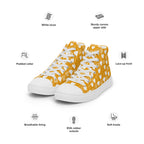 White men's high-top canvas shoes from Daemon Luxury with frosted diamond accents, front view showing stylish design details.