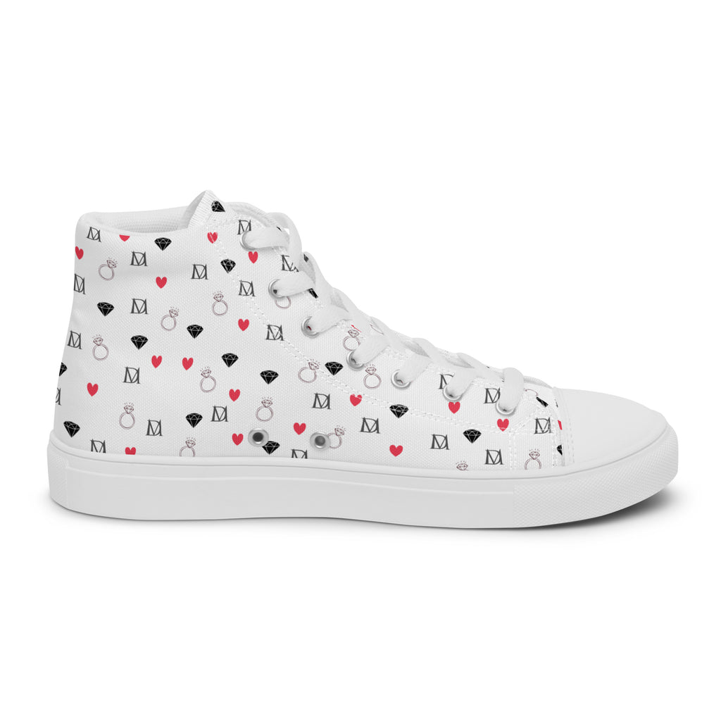Daemon Luxury Speckled Diamonds Artica Blizzard male high-top canvas shoes in white, showing left inside view.