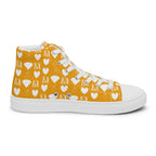 White men's high-top canvas shoes by Daemon Luxury featuring frosted diamond embellishments on the inside left side.