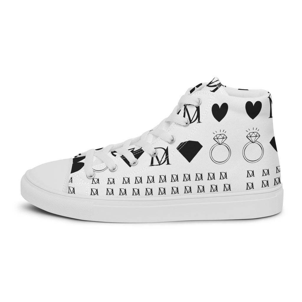 White men's high-top canvas shoes from Daemon's Dim Diamonds Artica Blizzard collection, shown from the left outside view.