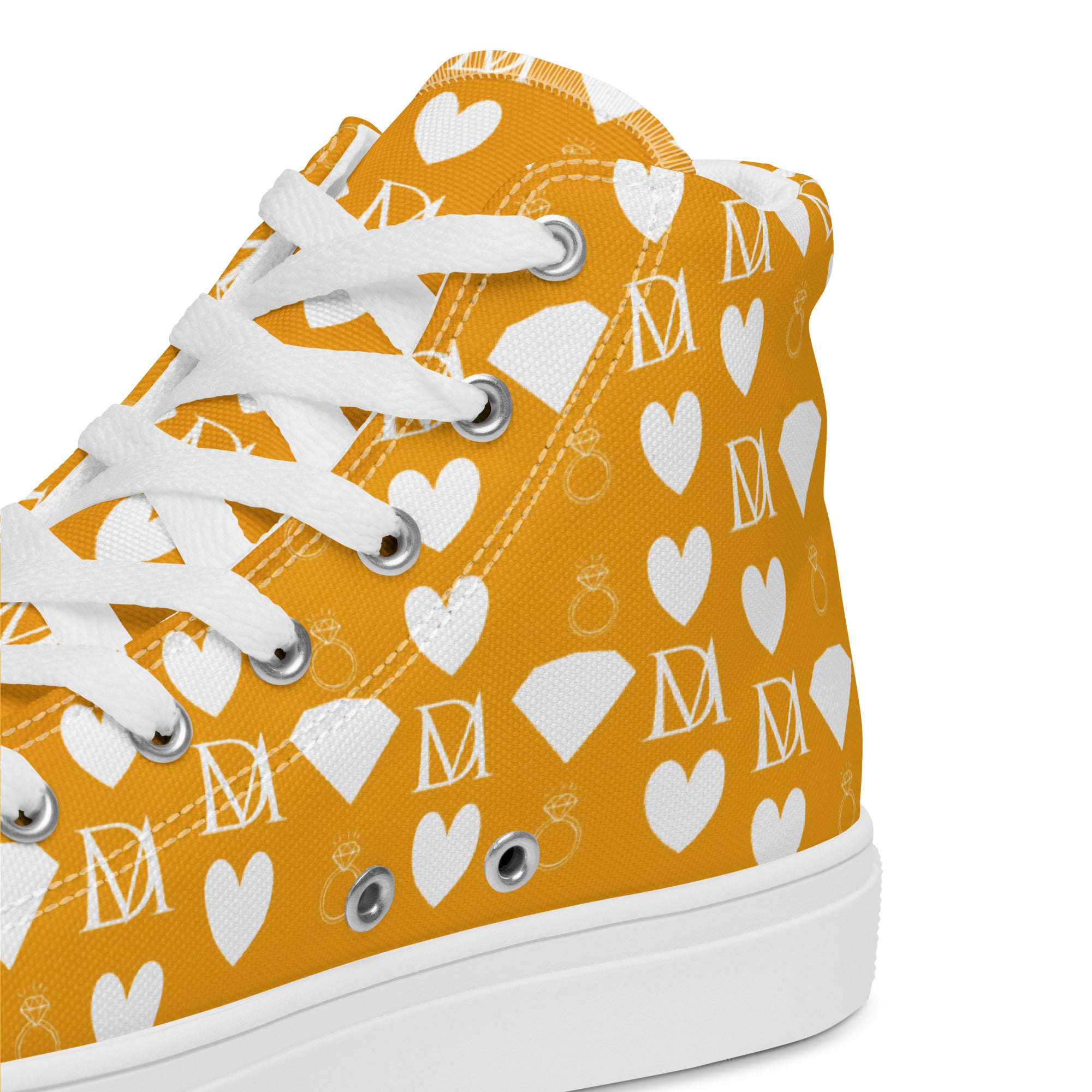 White high-top canvas shoes with frosted diamond details from Daemon Luxury Men's Tarmin Honeybees collection.