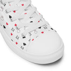 White high-top canvas shoes with speckled diamond pattern from Daemon Luxury's Artica Blizzard Male collection.