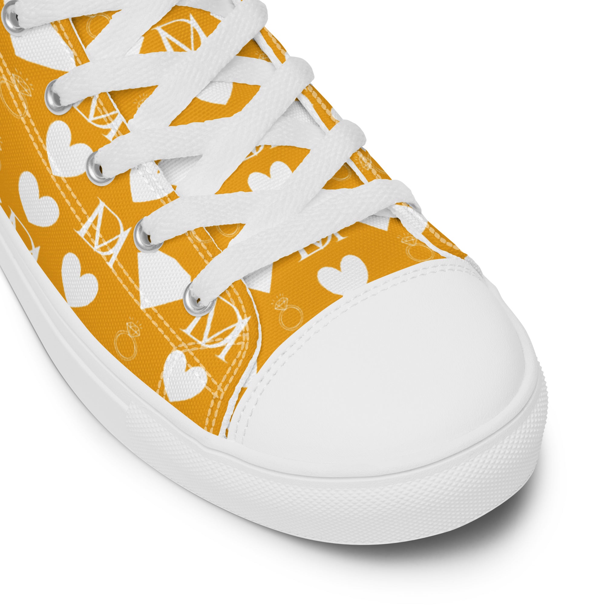 White men's high-top canvas shoes with frosted diamond design by Daemon Luxury, stylish footwear for casual wear.