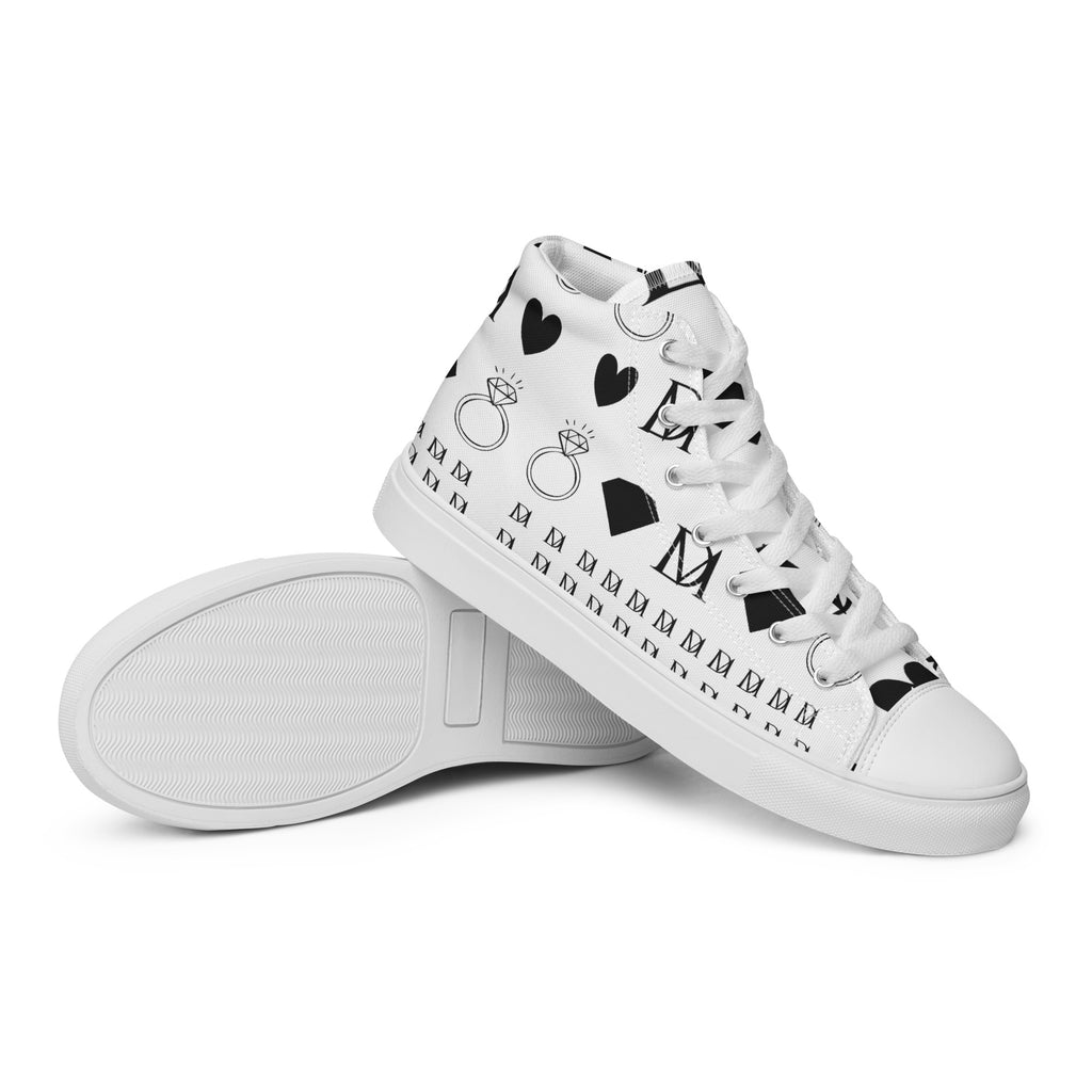 White men's high-top canvas shoes from Daemon's Dim Diamonds Artica Blizzard collection, shown from the right side.