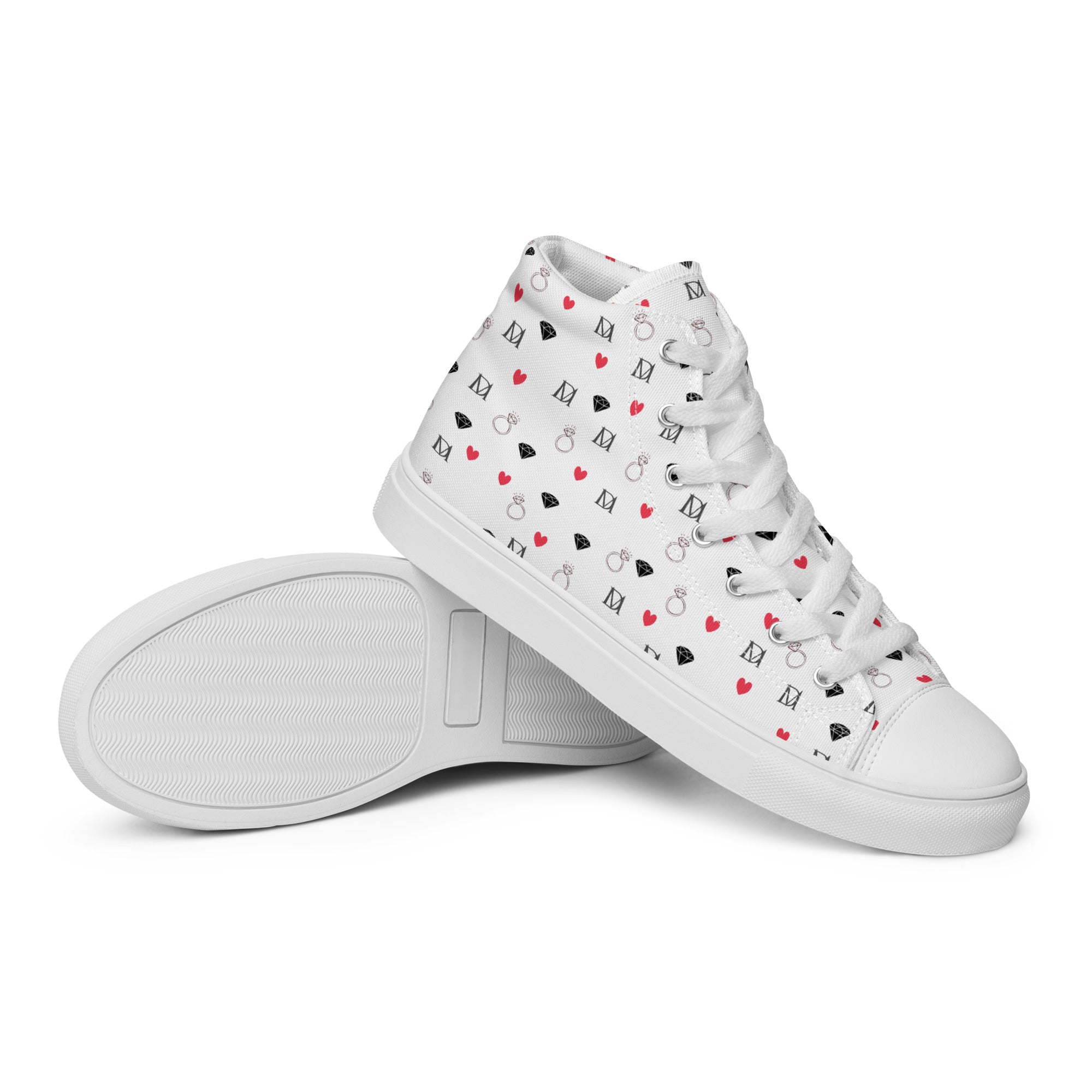 White men's high-top canvas shoes from Daemon Luxury featuring speckled diamond Artica Blizzard design.