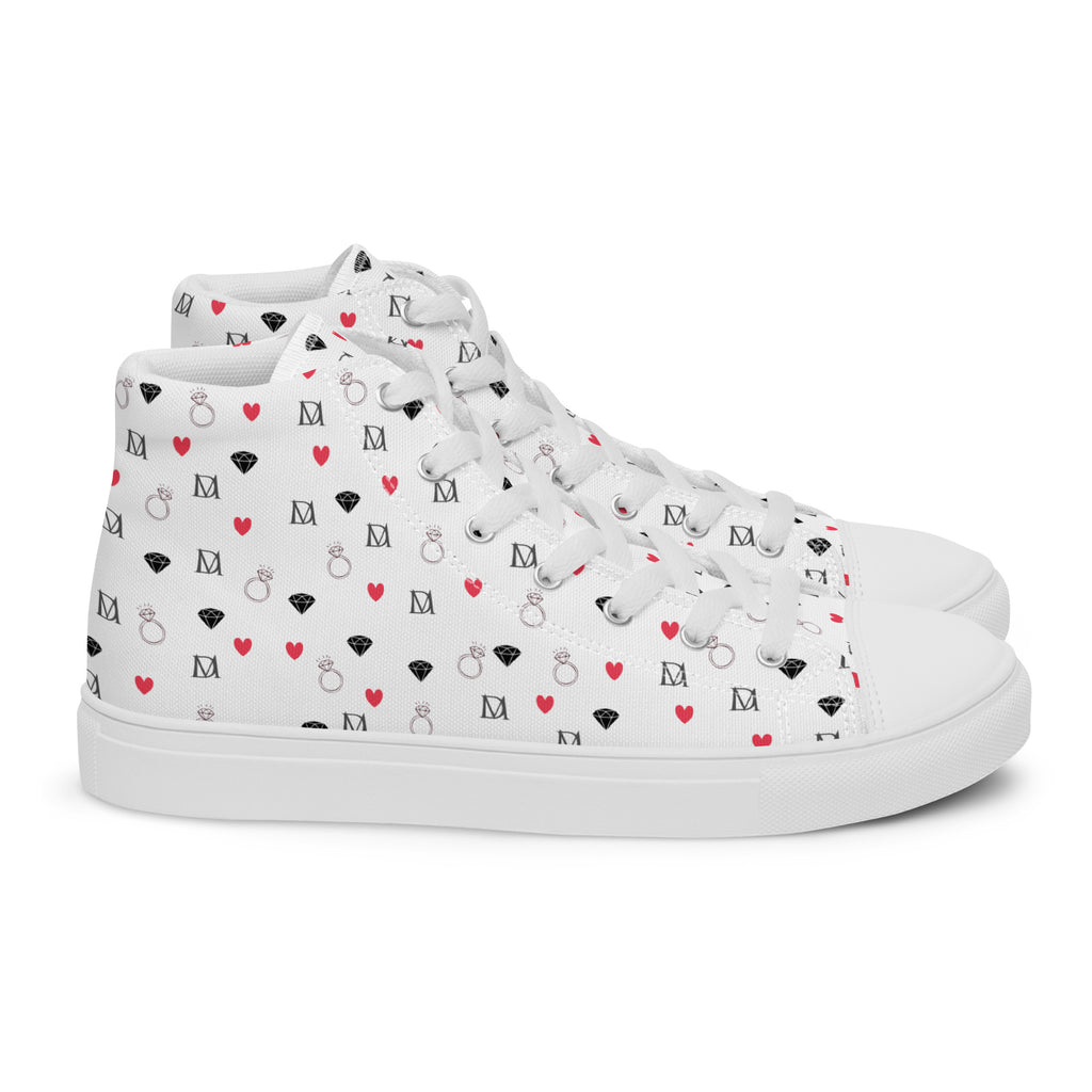 Daemon Luxury Speckled Diamonds Artica Blizzard male high-top canvas shoes in white, shown from the right side.