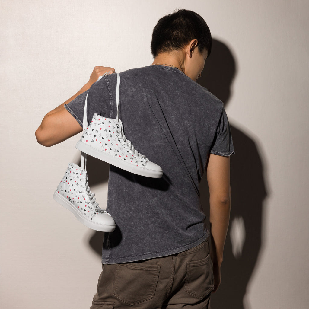 White men's high-top canvas shoes from Daemon Luxury featuring speckled diamond accents, part of the Artica Blizzard Male collection.
