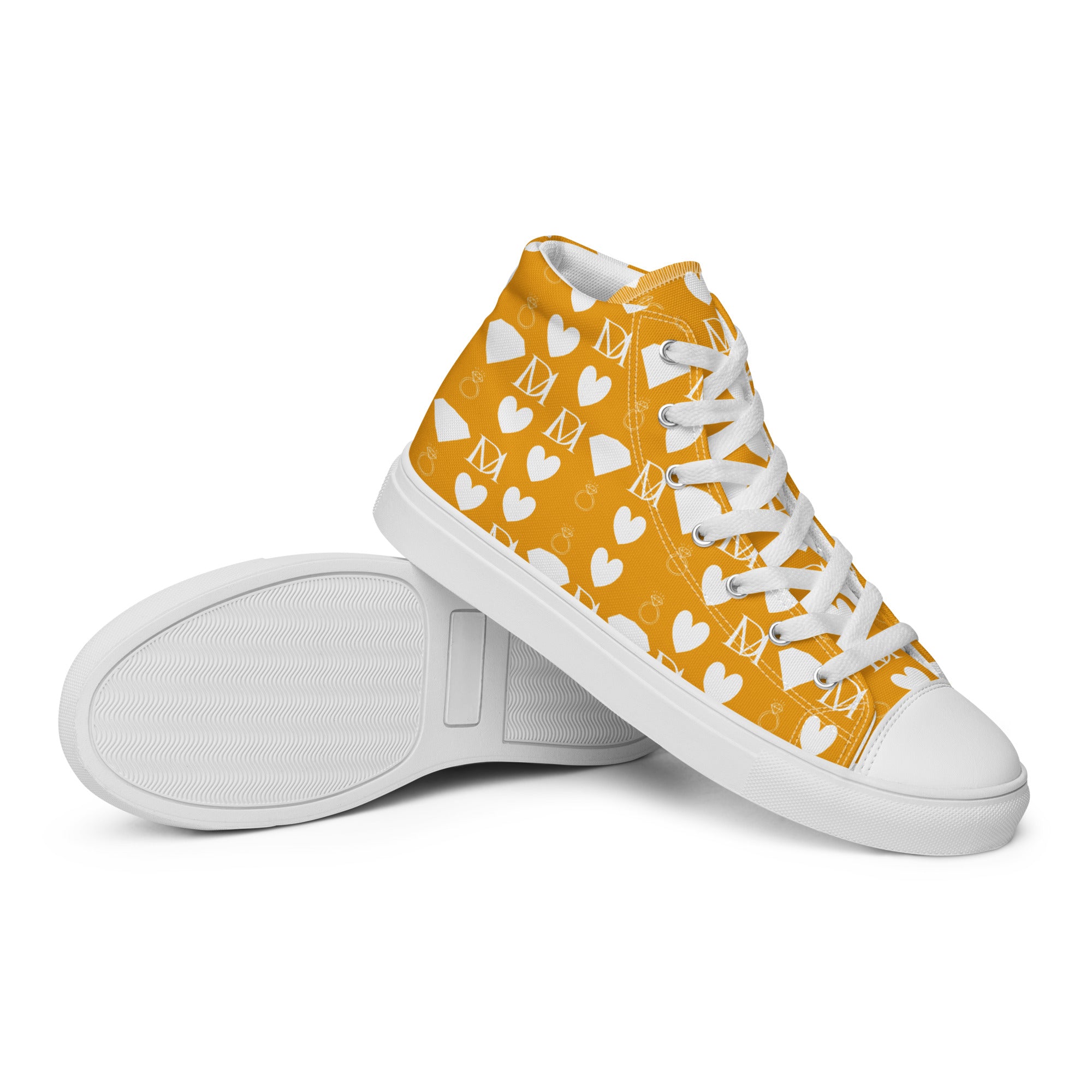 White men's high-top canvas shoes with frosted diamond design from Daemon Luxury, style Tarmin Honeybees Male.