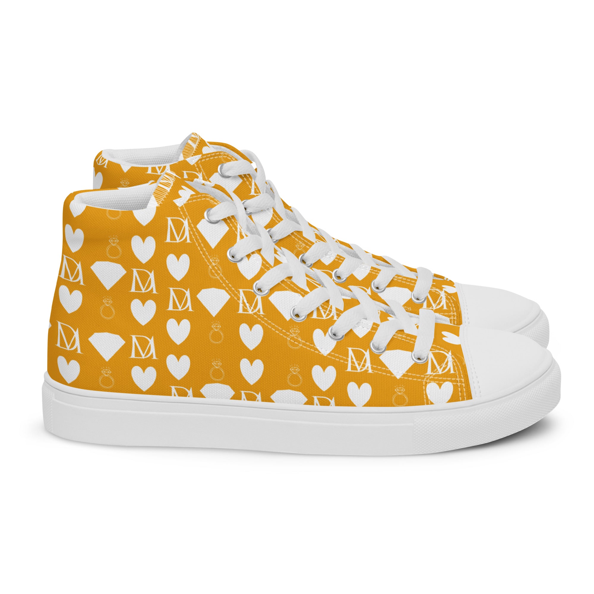 White men's high-top canvas shoes from Daemon Luxury featuring frosted diamond accents and a stylish, modern design.