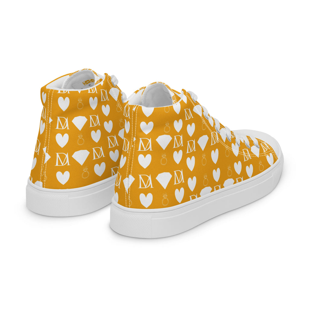 White men's high-top canvas shoes from Daemon Luxury featuring frosted diamond detail on the design.