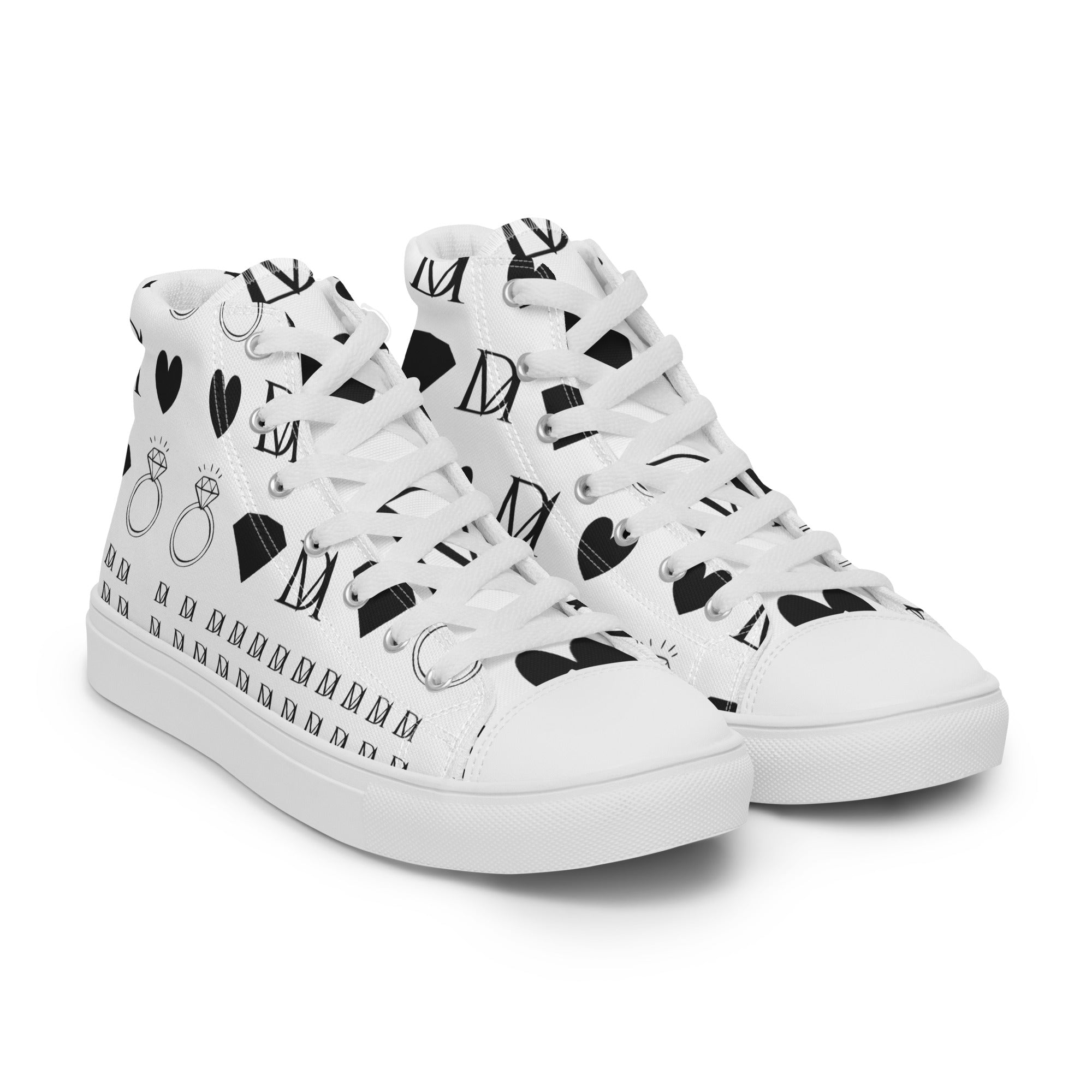 White men's high-top canvas shoes from Daemon's Dim Diamonds Artica Blizzard collection, front view showing stylish design.