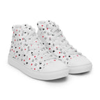White men's high-top canvas shoes with speckled diamond pattern from Daemon Luxury Artica Blizzard collection, showing front right view.