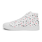White men's high-top canvas shoes with speckled diamond design from Daemon Luxury's Artica Blizzard collection, shown from the inside right.