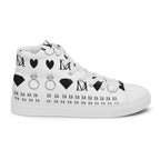 White men's high-top canvas shoes from Daemon's Dim Diamonds Artica Blizzard collection, shown from the right outside view.