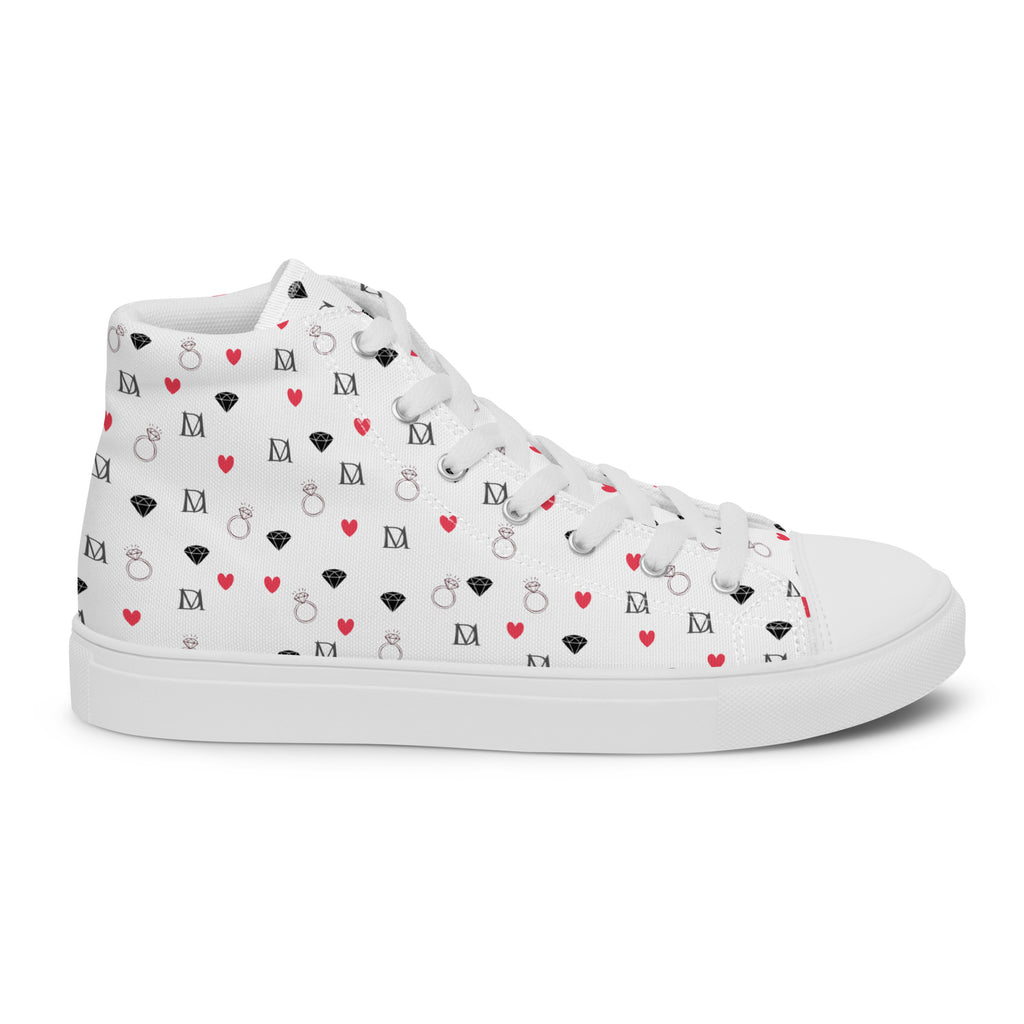 Daemon Luxury Speckled Diamonds Artica Blizzard male high-top canvas shoes in white, showing right outside view.