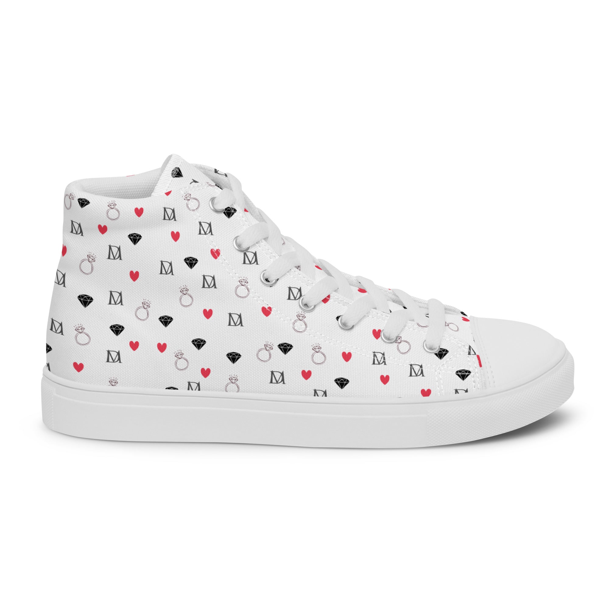 Daemon Luxury Speckled Diamonds Artica Blizzard male high-top canvas shoes in white, showing right outside view.