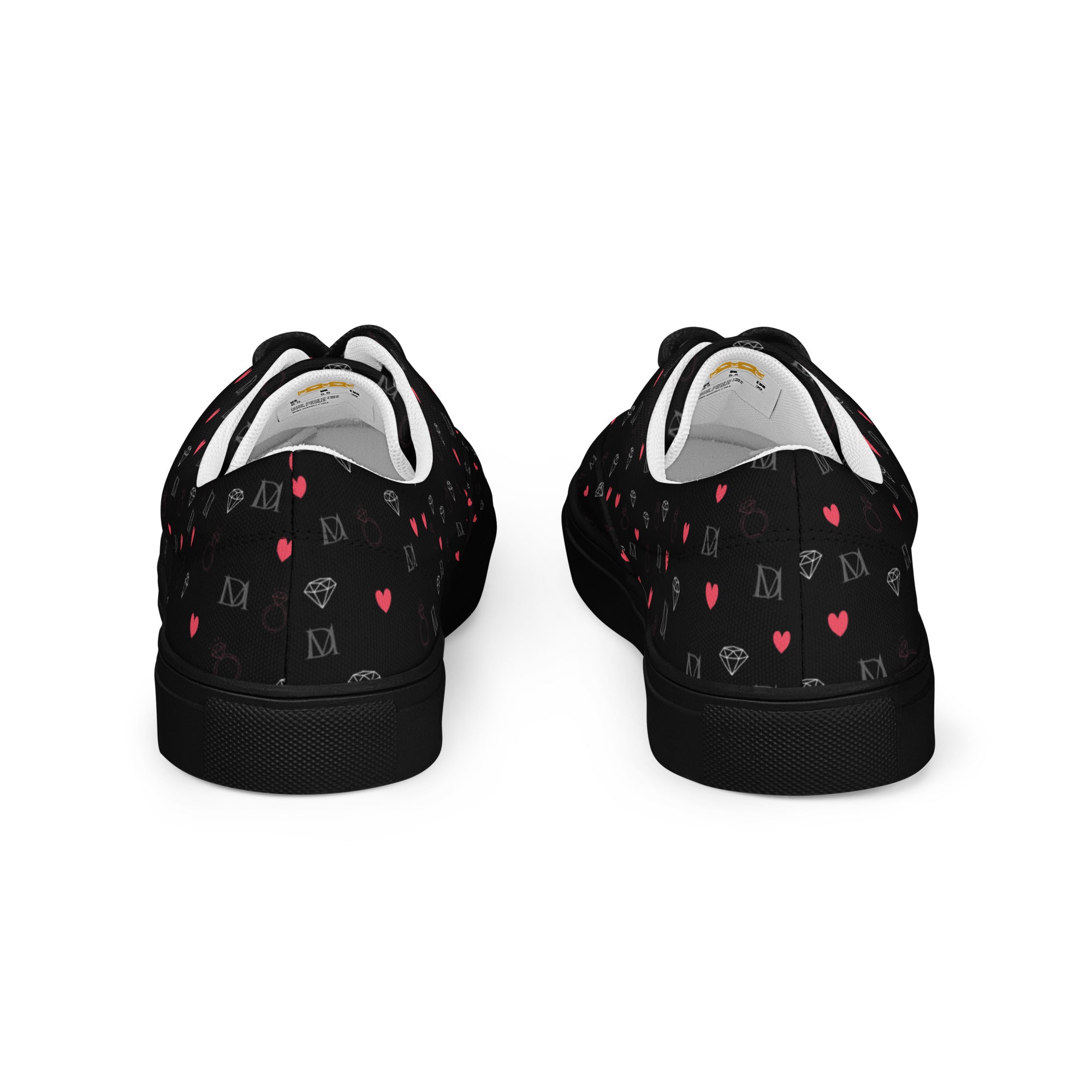 Black men's lace-up canvas shoes featuring speckled diamond pattern from Daemon Luxury's NEMESIS Male collection.