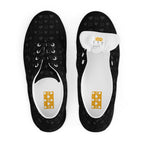 Black men's lace-up canvas shoes featuring frosted diamond detailing by Daemon Luxury, front view.