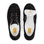 Black men's lace-up canvas shoes featuring speckled diamond patterns from Daemon Luxury's NEMESIS Male collection.