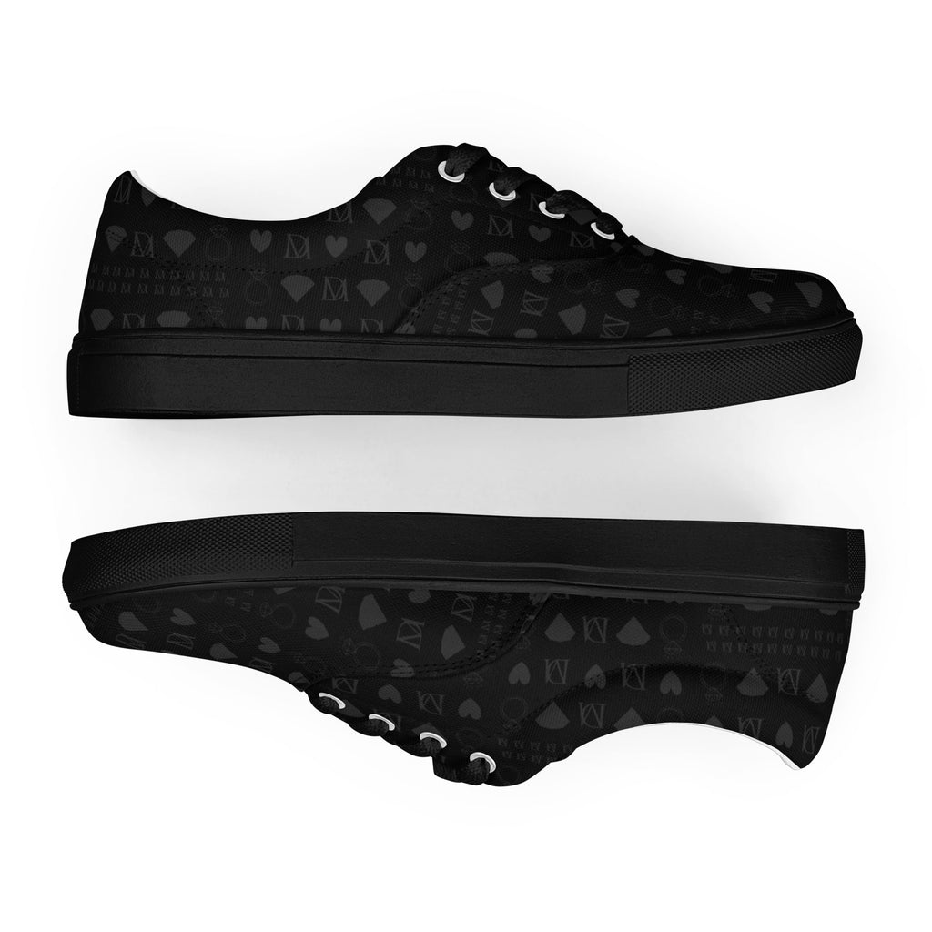 Black men's lace-up canvas shoes by Daemon Luxury with frosted diamond detailing on the front.