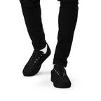 Men's black lace-up canvas shoes with frosted diamond accents by Daemon Luxury, front view showing stylish design.