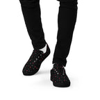 Black men's lace-up canvas shoes from Daemon Luxury featuring speckled diamond patterns on the front.