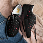 Black men's lace-up canvas shoes featuring speckled diamond pattern from Daemon Luxury's NEMESIS Male collection.
