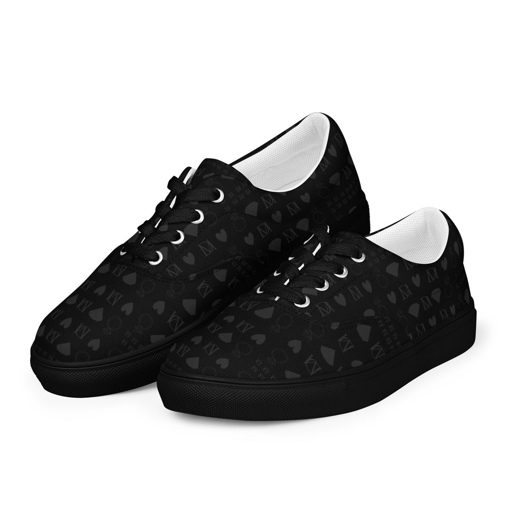 Black men's lace-up canvas shoes by Daemon Luxury with frosted diamond accents on the front left side.