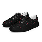 Black men's lace-up canvas shoes featuring speckled diamond pattern by Daemon Luxury, shown from front and left side.