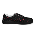 Black men's lace-up canvas shoes with speckled diamond pattern from Daemon Luxury, showing the left inside view.