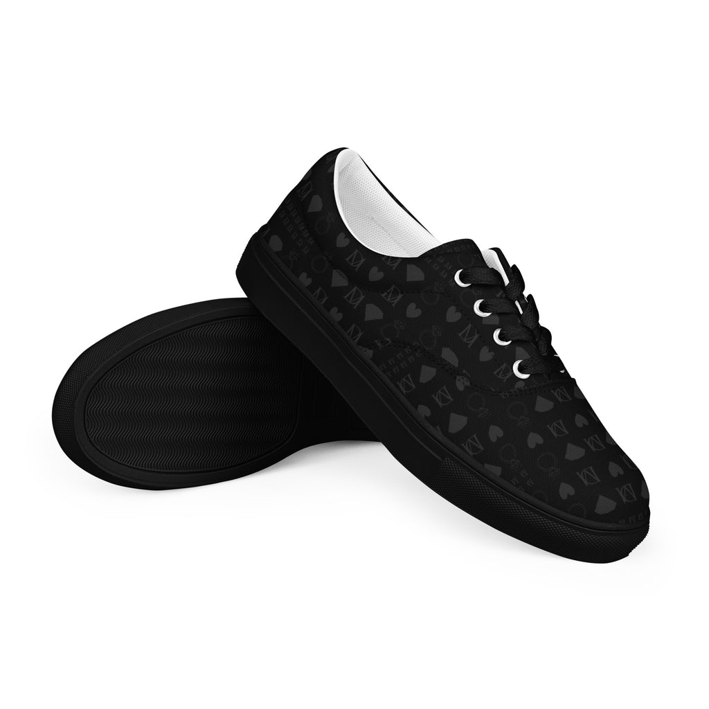 Black men's lace-up canvas shoes from Daemon Luxury featuring frosted diamond accents on the front right side.