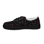 Black men's lace-up canvas shoes by Daemon Luxury featuring speckled diamond pattern, right inside view.