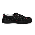 Black men's lace-up canvas shoes featuring speckled diamond pattern from Daemon Luxury, shown from the right outside angle.