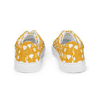 White men's lace-up canvas shoes by Daemon Luxury featuring frosted diamond and tarmin honeybee design on the back.