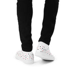 Daemon Luxury Speckled Diamonds Artica Blizzard male lace-up canvas shoes in white, shown from the back angle.