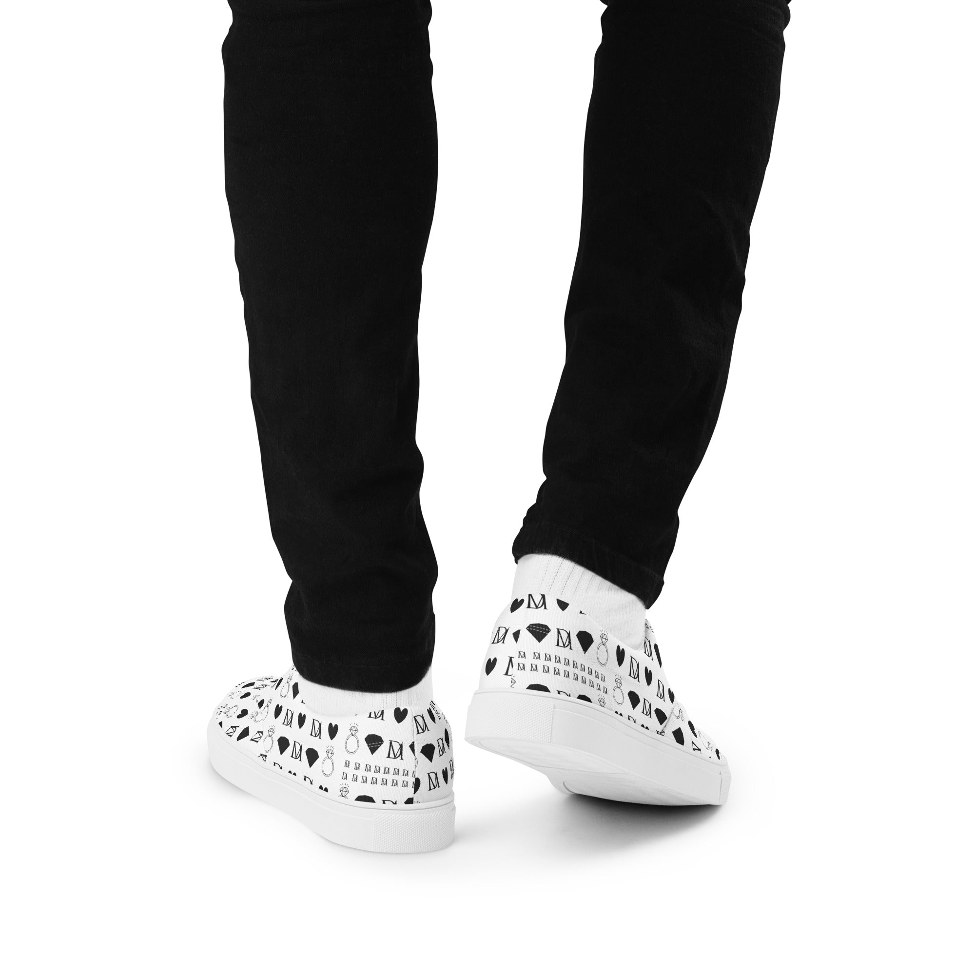 White men's lace-up canvas shoes from Daemon Luxury's Dim Diamonds Artica Blizzard collection, shown from the back.
