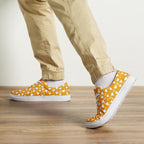 White men's lace-up canvas shoes with frosted diamond design by Daemon Luxury, front view showing details of the footwear.