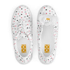 White men's lace-up canvas shoes with speckled diamonds design by Daemon Luxury, front view showing stylish pattern and craftsmanship.