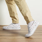 White men's canvas lace-up shoes with speckled diamond design from Daemon Luxury Artica Blizzard collection.