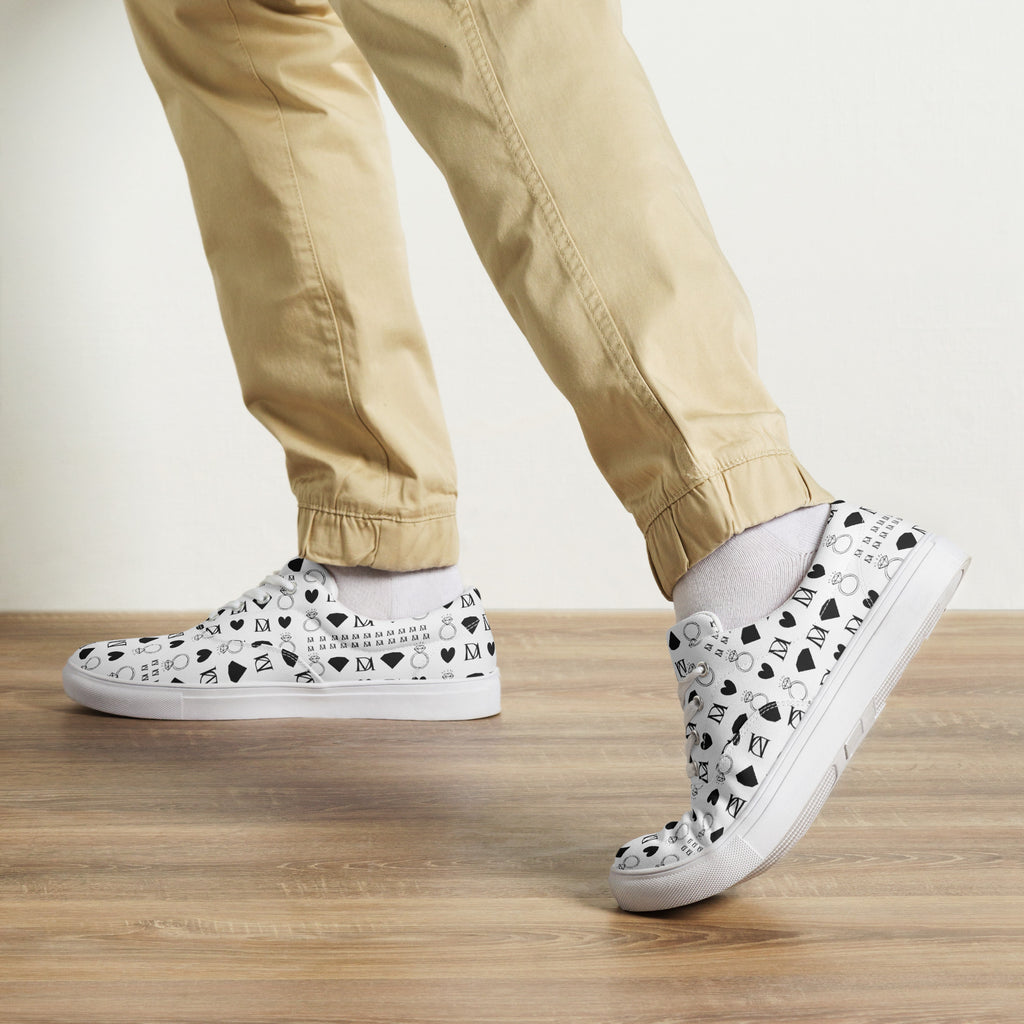 White men's lace-up canvas shoes from Daemon Luxury's Dim Diamonds Artica Blizzard collection, front view.