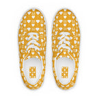 White men's lace-up canvas shoes from Daemon Luxury with frosted diamond designs on the front.