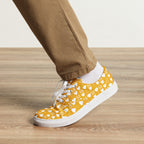 White lace-up canvas shoes for men by Daemon Luxury featuring frosted diamond accents on the front.