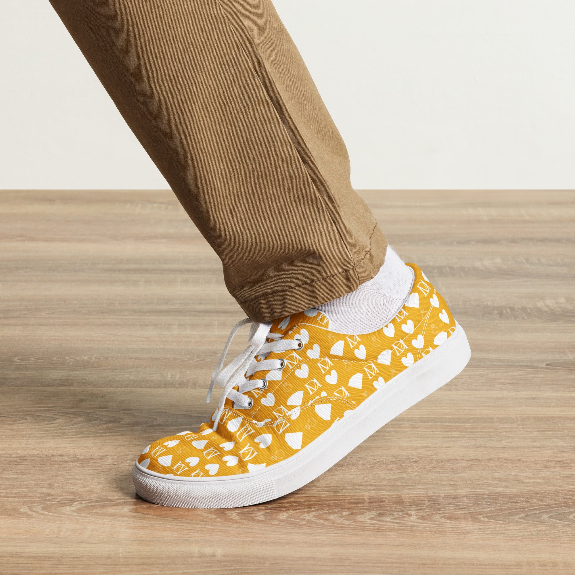 White lace-up canvas shoes for men by Daemon Luxury featuring frosted diamond accents on the front.