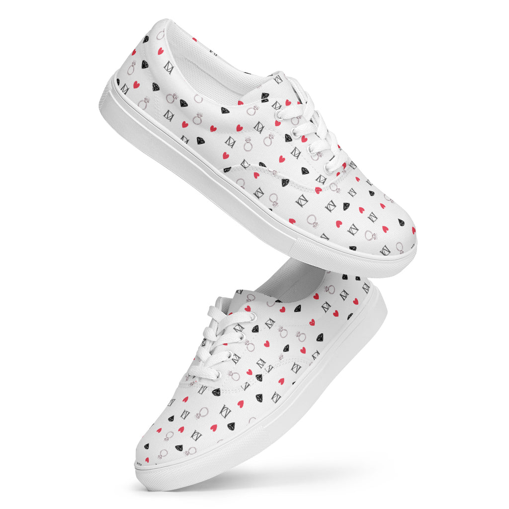 White men's lace-up canvas shoes featuring speckled diamond design by Daemon Luxury, Artica Blizzard Male collection.