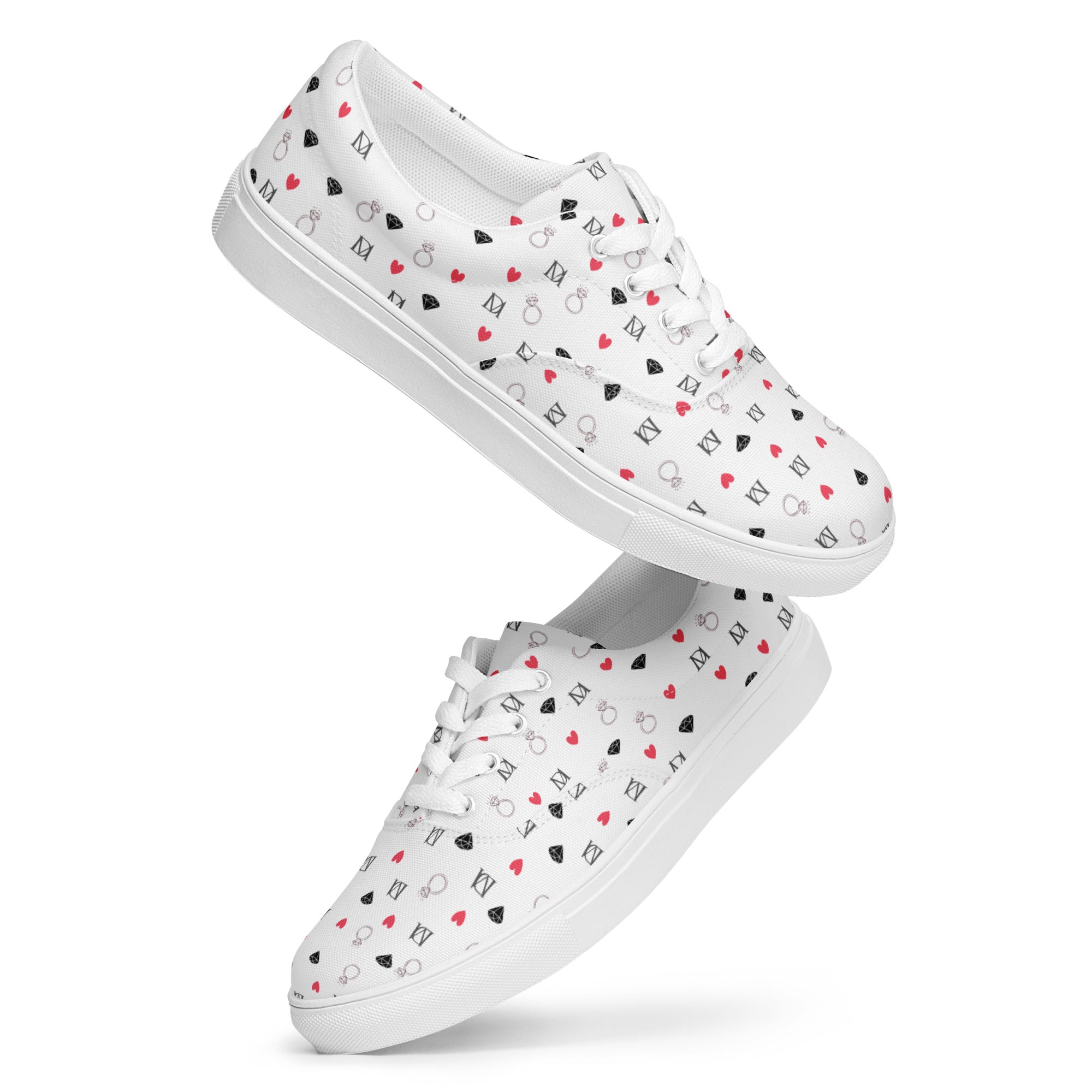 White men's lace-up canvas shoes featuring speckled diamond design by Daemon Luxury, Artica Blizzard Male collection.