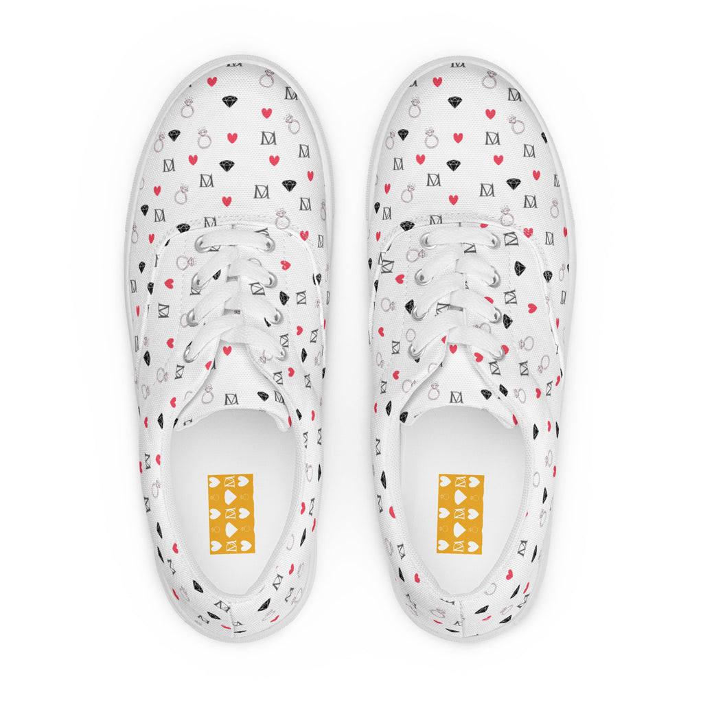 White canvas men's lace-up shoes with speckled diamond pattern from Daemon Luxury Artica Blizzard collection.