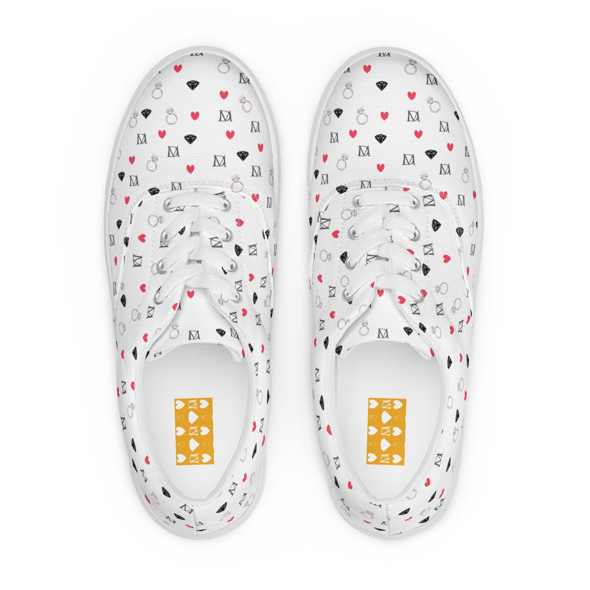White canvas men's lace-up shoes with speckled diamond pattern from Daemon Luxury Artica Blizzard collection.