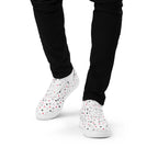 White men's lace-up canvas shoes featuring speckled diamond design by Daemon Luxury, front view of the Artica Blizzard model.