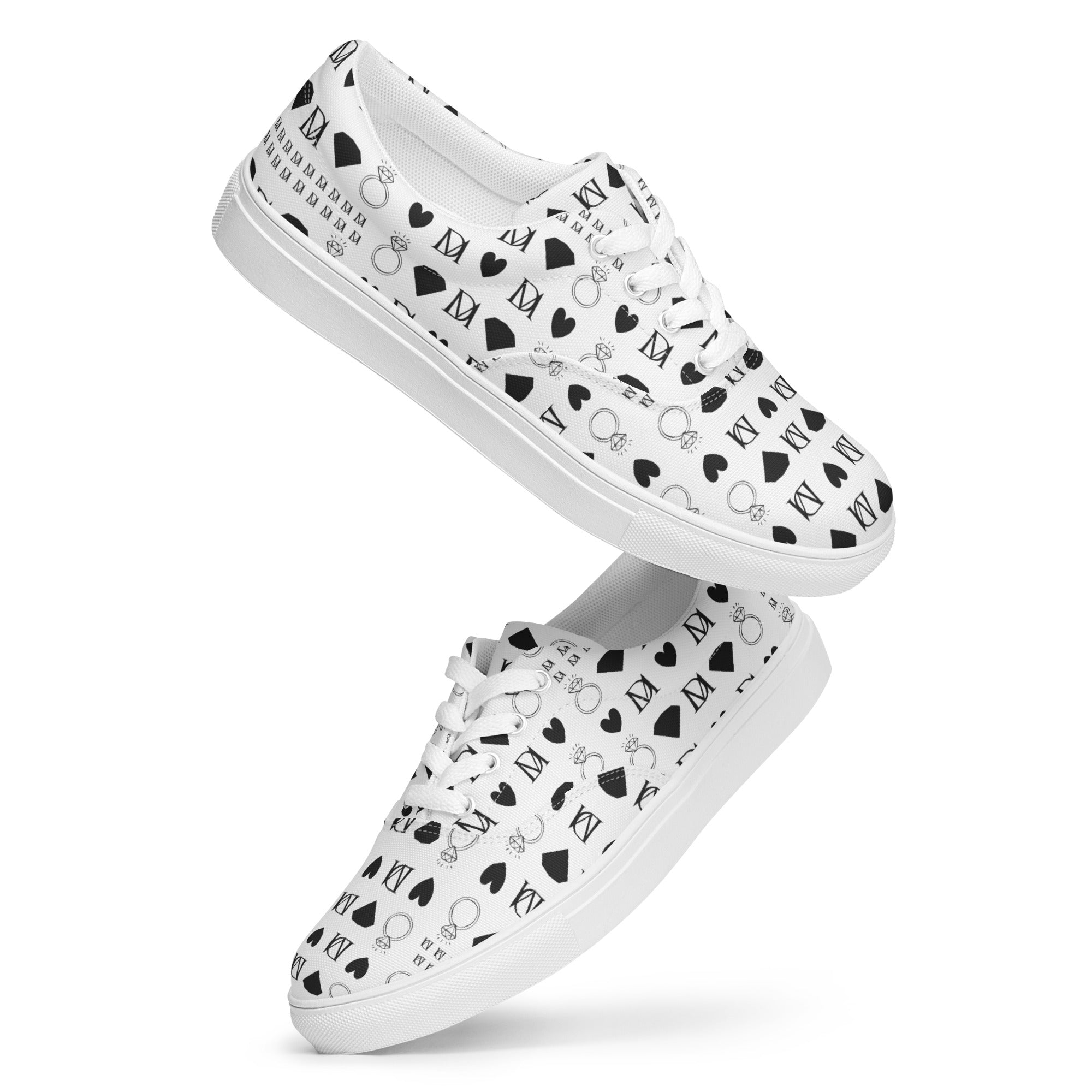 White men's lace-up canvas shoes from Daemon Luxury's Dim Diamonds Artica Blizzard collection, front view.