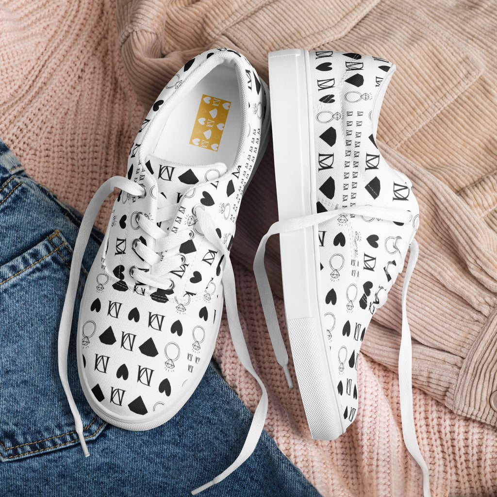 White men's lace-up canvas shoes from Dim Diamonds Artica Blizzard collection by Daemon Luxury, front view.